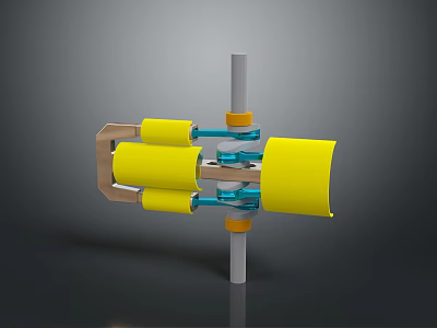 Automotive Parts Featuring Yellow Cylindrical Components Metal Connecting Rods And Mechanical Structure 3d model