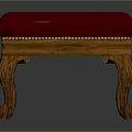 Vintage Style Wooden Stool With Red Padded Seat And Carved Legs