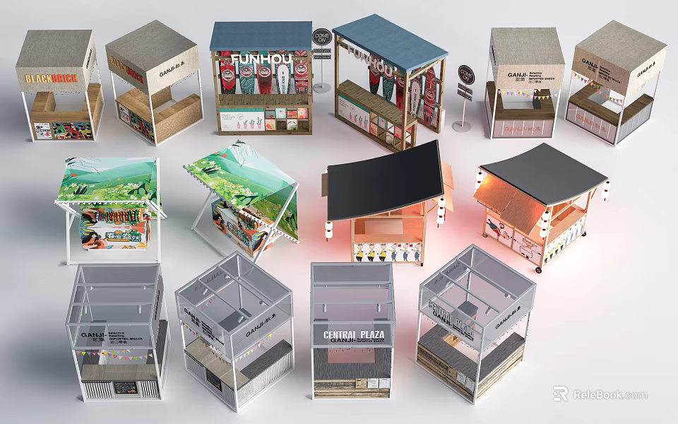 Creative Horticultural Garden Ornaments Design With Small Structures Green Roofs And Display Windows 3d model 