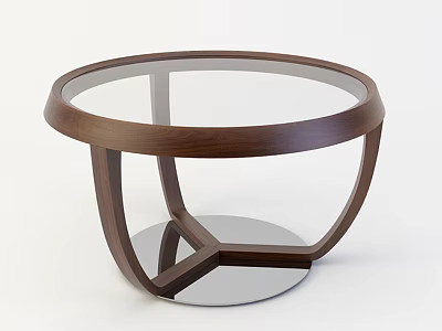 Modern Round Coffee Table With Glass Top And Wooden Geometric Base 3d model