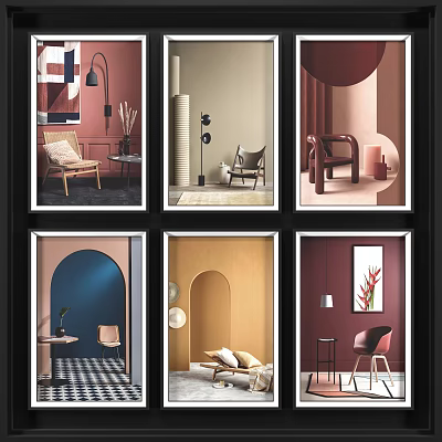 Colorful Interior Spaces With Various Colored Walls Furniture And Decor Elements 3d model