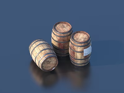 Three Wooden Storage Barrels For Household Use And Decorative 3d model