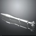 Silver Rocket Weapon With Pointed Tip And Multiple Tail Nozzles On Black Reflective Surface 3d model