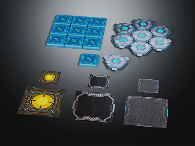 Sci Fi Decorative Panels Featuring Hexagonal Square Shapes Blue Gray Patterns And Yellow Elements 3d model