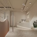Modern Clothing Store Interior Featuring White Mannequins Dresses Beige Sofa Green Plants And Large Windows