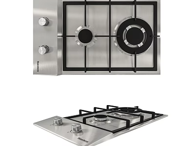 Modern Stainless Steel Gas Hob With Two Burners And Control Knobs Kitchen Appliance 3d model