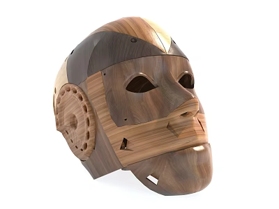 Unique Handcrafted Wooden Mask With Mixed Wood Grains And Intricate Carvings 3d model