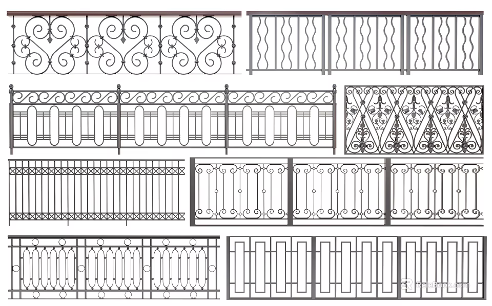 Various Ornamental Iron Fence Designs with Intricate Patterns and Scrolls 3d model 