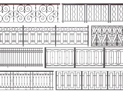 Various Ornamental Iron Fence Designs with Intricate Patterns and Scrolls 3d model