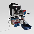 Coffee Machine Kitchen Appliance With Coffee Cans And Blue Tray On Countertop