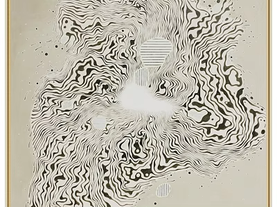Abstract Black And White Frame With Wavy Lines And Geometric Shapes Art 3d model