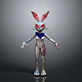 3D Rendered Robot Rabbit With Metallic Silver Body Blue Bow Tie And Red Eyes