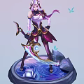Fantasy Female Character in Purple White Outfit With Ornate Sword and Butterflies on Water Platform