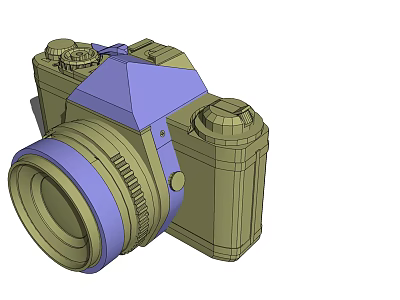 Retro Style Digital Camera 3D Model With Green Purple Design Lens And Body Buttons 3d model
