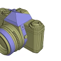 Retro Style Digital Camera 3D Model With Green Purple Design Lens And Body Buttons