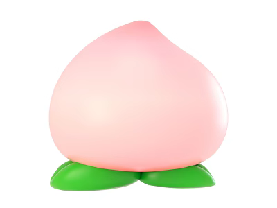 Vibrant Fresh Ripe Pink Peach With Green Leaves On White Background 3d model