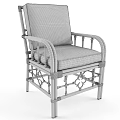 Natural Bamboo Rattan Dining Chair With White Cushion And Armrests Design