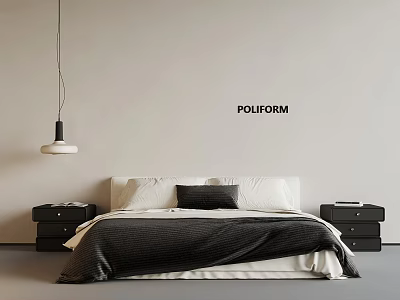 Poliform Bedroom Design With Bed Nightstands And Modern Pendant Light 3d model
