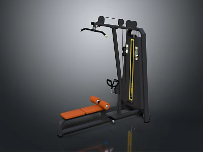 Multi Functional Home Gym Equipment With Orange Padded Bench And Black Metal Frame 3d model