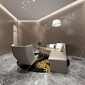 Modern Conference Room With Sofa Chair Coffee Table Floor Lamp And Wall Decorations