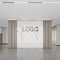 Modern Spacious Sales Office Interior With Reception Desk Display Screens And Ceiling Light Strips