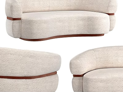 Light Fabric Upholstered Single Sofa With Curved Design And Wooden Accents 3d model
