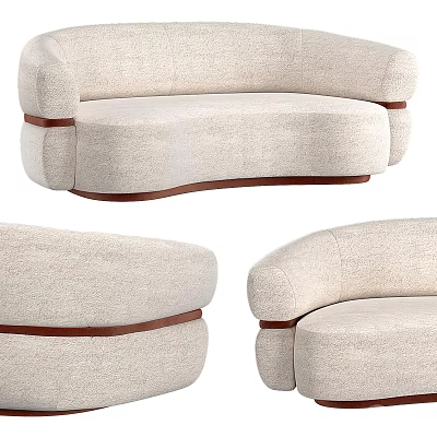 Light Fabric Upholstered Single Sofa With Curved Design And Wooden Accents 3d model