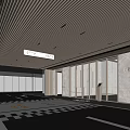 Modern Parking Garage Interior Design With Ceiling Lines Glass Entrance Doors And Checkered Floor
