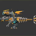 Colorful Mechanical Dinosaur Creature With Yellow Gray Armor Wings And Glowing Blue Accents