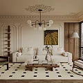 Elegant Living Room Interior Design with Beige Sofa Wooden Coffee Table and Yellow Decorative Painting