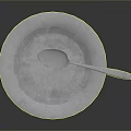 Blue Plate With Decorative Edge And Silver Spoon For Daily Household Use