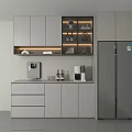 Modern Minimalist Light Gray Sideboard With LED Glass Display Cabinets For Organized Home Kitchen Storage