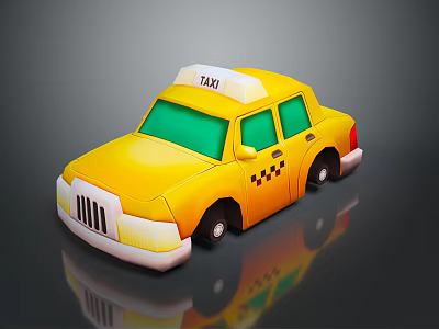 Yellow Taxi Toy With Taxi Sign On Roof Green Windows And Checkerboard Pattern 3d model