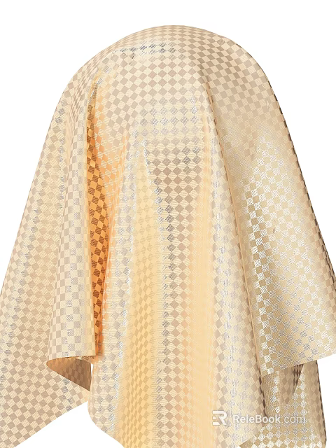 Shiny Golden Beige Dress With Diamond Checkerboard Pattern And Smooth Fabric 3d model 