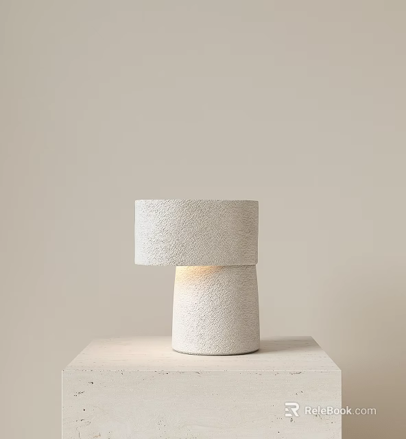 Modern Textured White Table Lamp With Cylindrical Base Shade Emitting Soft Light On Light Surface 3d model