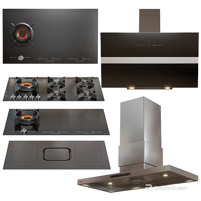 Modern Kitchen Appliances Including Gas Stoves Range Hoods and Induction Cooktops 3d model 