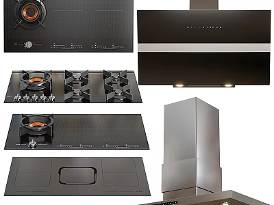 Modern Kitchen Appliances Including Gas Stoves Range Hoods and Induction Cooktops 3d model