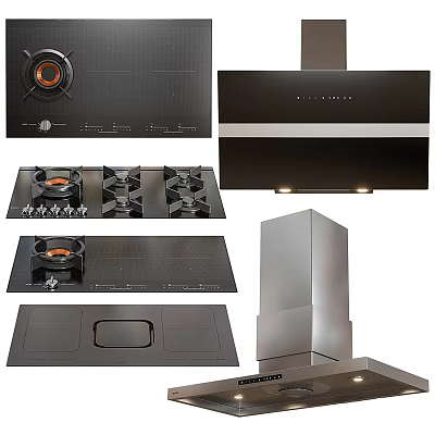 Modern Kitchen Appliances Including Gas Stoves Range Hoods and Induction Cooktops 3d model