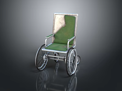 Classic Durable Green Seat Wheelchair Featuring Metal Frame And Four Wheels Supportive Backrest 3d model