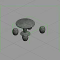 Round Stone Outdoor Garden Table With Carved Stools And Rustic Design 3d model