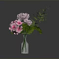 Beautiful Flower Arrangement With Pink Blooms Green Leaves In Silver Vase