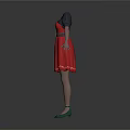 Pink And Red Women's Dresses With Black Sleeves And Belt Design