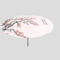 White Outdoor Umbrella With Floral Pattern And Metal Pole For Patio Use