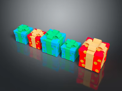 Colorful Shiny Gift Boxes with Blue Red Green Bowknots Arranged in a Row 3d model