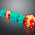 Colorful Shiny Gift Boxes with Blue Red Green Bowknots Arranged in a Row