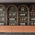 Elegant Modern Wine Cabinet With Arch Glass Doors Wine Bottles And Wooden Drawers