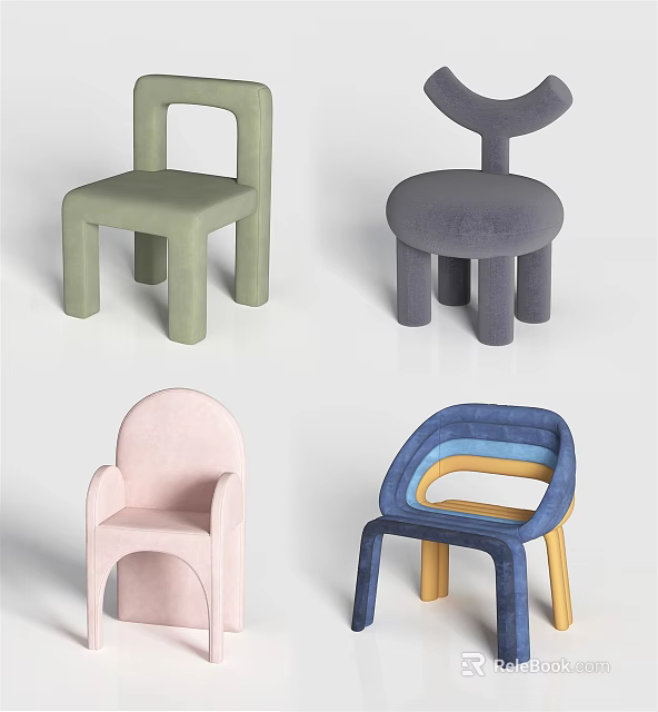 Colorful Children's Chairs with Modern Rounded Design Soft Upholstery and Safe Edges 3d model 