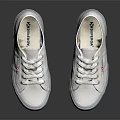 White Canvas Lace Up Low Top Shoes With Rubber Sole Brand Logo And Reflective Surface
