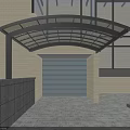 Curved Glass Canopy For Building Entrance With Roller Door And Steps