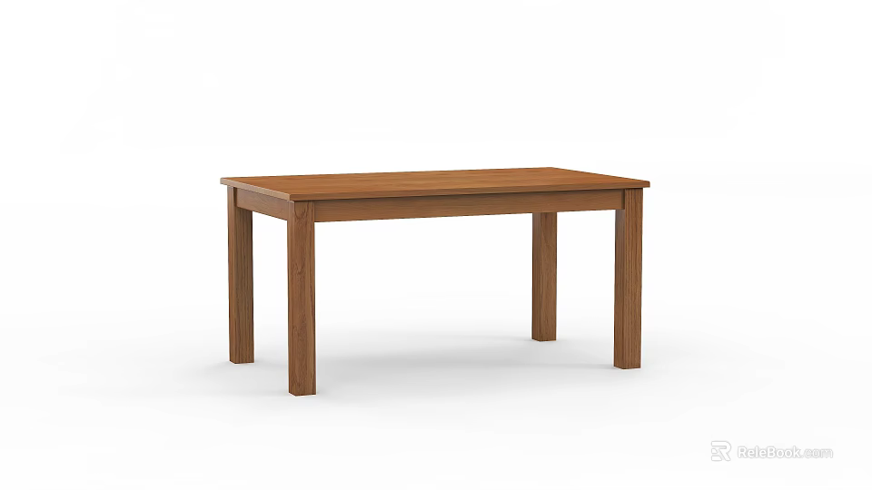 Solid Wood Rectangular Dining Table With Natural Finish Simple Design And Sturdy Legs 3d model